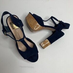 Dolce Vita Baxter Navy Blue Suede Cork T-Strap Platform Heels Womens size 7